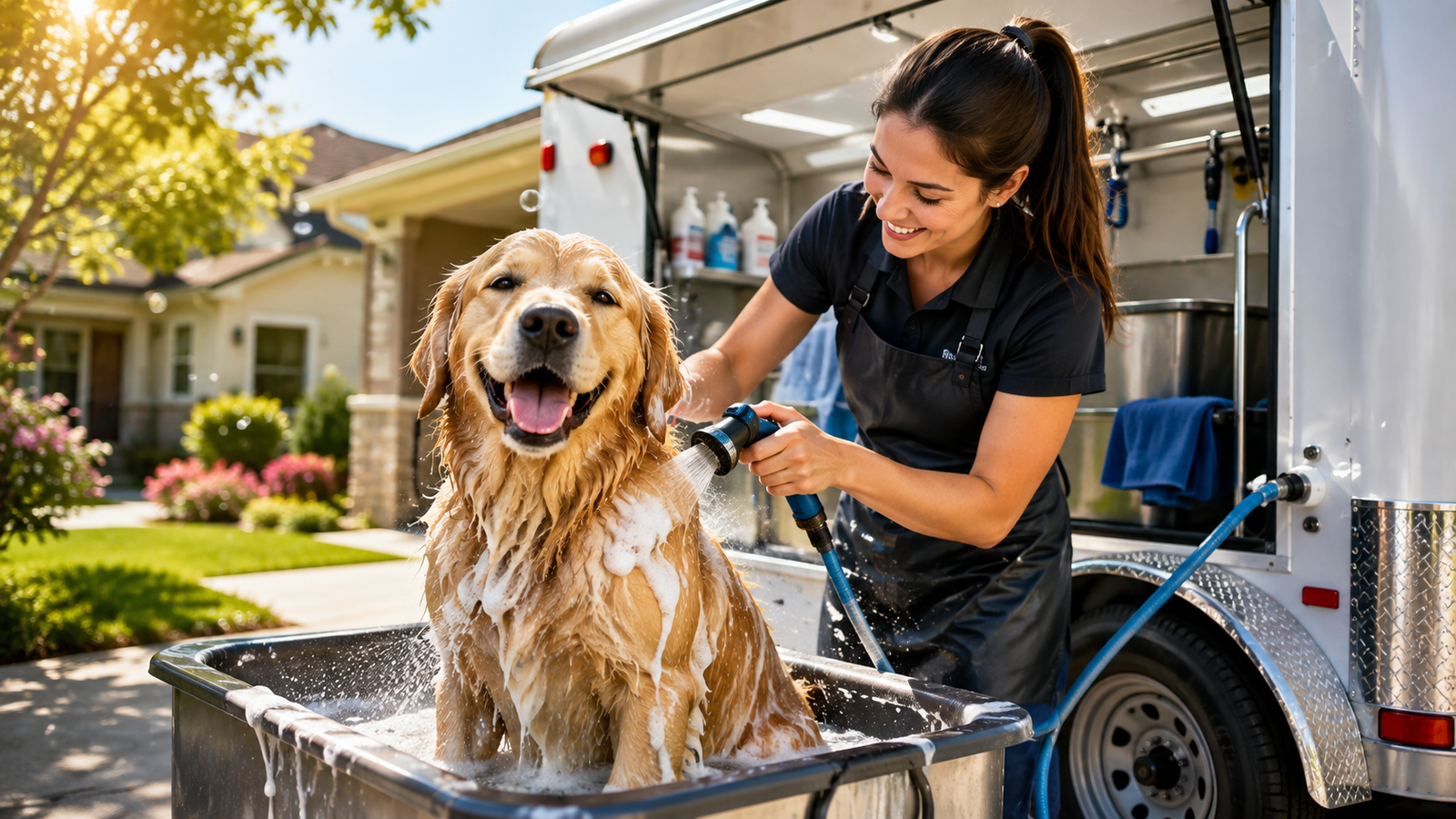 Happy dog after a Splish Splash mobile bath